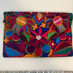 Hand embroidered Mexican Clutch